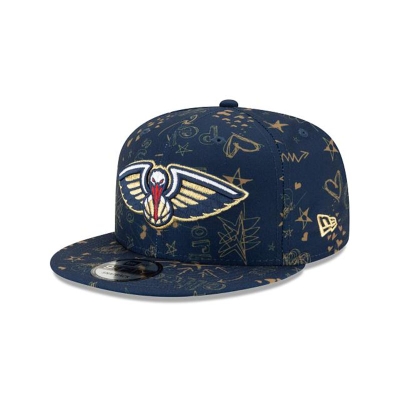 Blue New Orleans Pelicans Hat - New Era NBA Doodle 9FIFTY Snapback Caps USA0451239